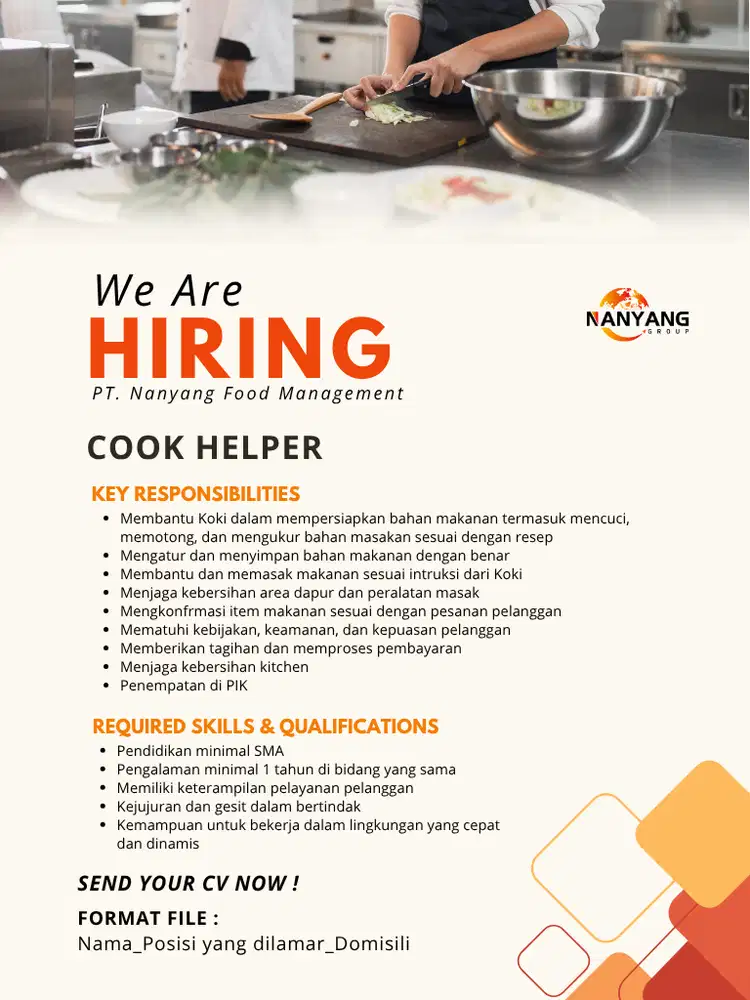 LOWONGAN: Content Creator, Server, Cook Helper & Host Live