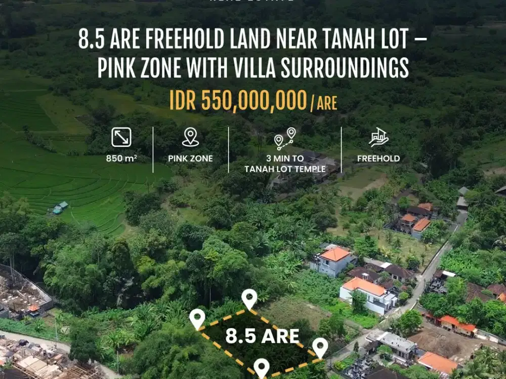 Dijual Tanah Hak Milik Dekat Tanah Lot – Lingkungan Villa & Suasana Asri