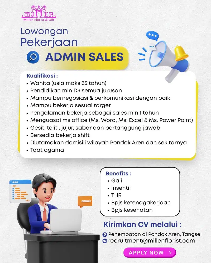 LOWONGAN KERJA ADMIN SALES