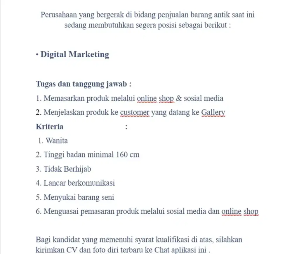 Lowongan Kerja Sebagai DIGITAL MARKETING