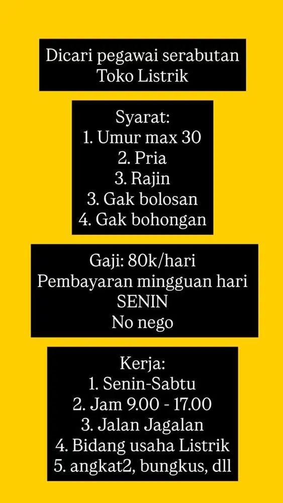 LOWONGAN SERABUTAN TOKO LISTRIK
