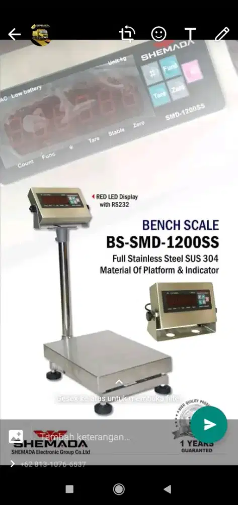 Timbangan full stainless Merk SHEMADA kapasitas 200kg