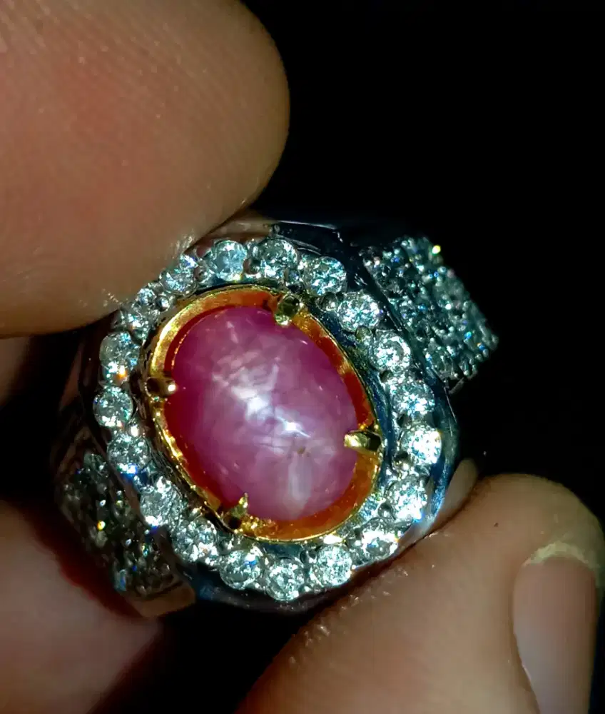 Star burmese ruby memo ring perak microsetting