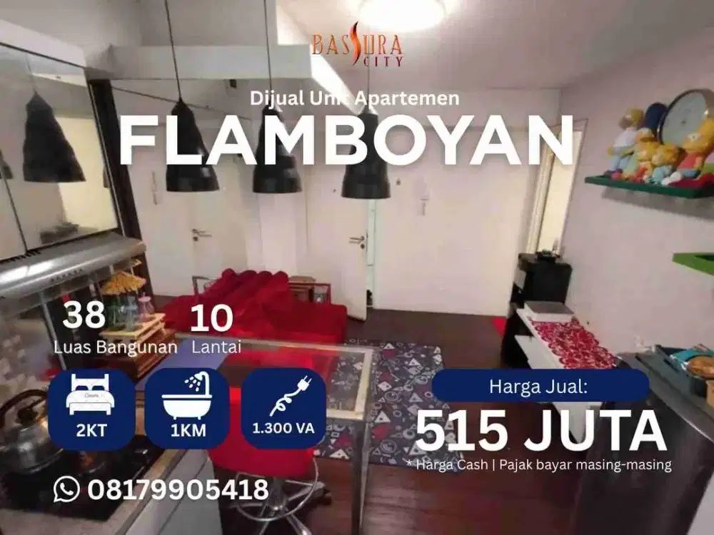 Jual 2BR Hook Furnished apartemen Bassura City tower Flamboyan SHM bisa KPA