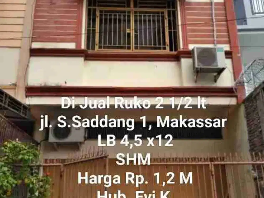 Dijual Ruko 2 1/2 lt di Jl. S. Saddang 1 Makassar