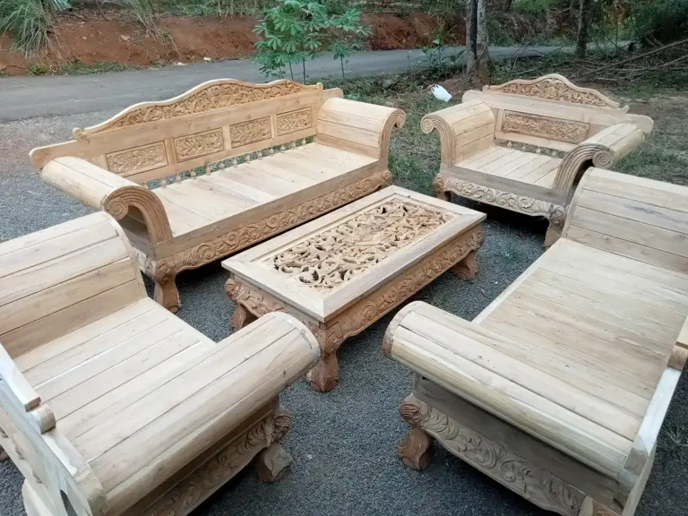 Kursi tamu madura kaki macan stock mentah materil kayu jati