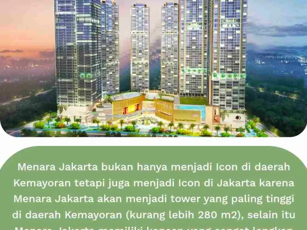 jual rugi apartemen menara jakarta, 3 + 1 bedroom. Termewah dan one living concept. Lokasi di Kemayoran persis depan Jiexpo ( Jakarta Fair )