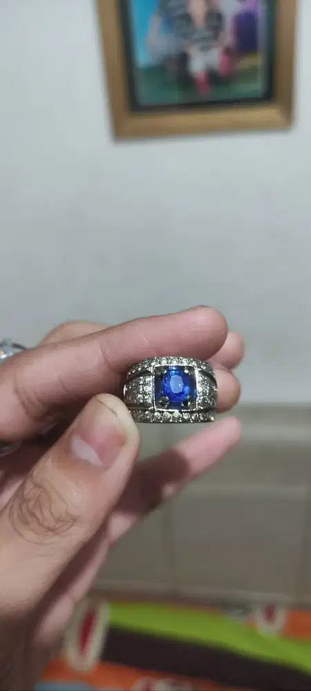 cincin batu permata Blue Sapphire Natural Asli