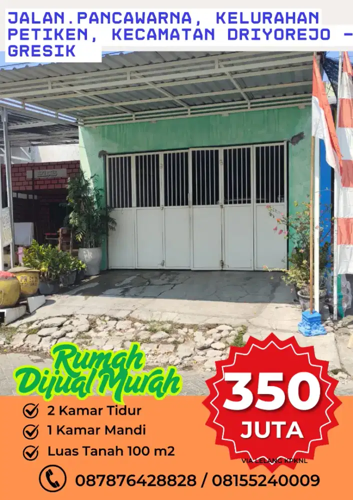 RUMAH JALAN PANCAWARNA, KEL. PETIKEN - DRIYOREJO DIJUAL SANGAT MURAH