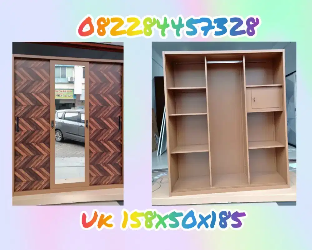 Promo lemari pakaian sleding besi 3 pintu