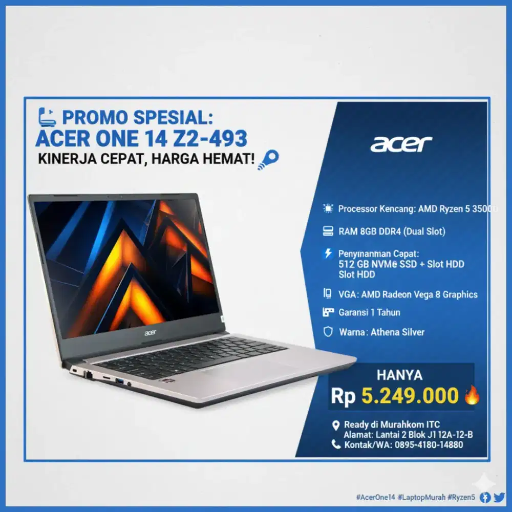 SALE DESEMBER Acer One 14 Z2-493 AMD Ryzen 5 and 8GB RAM and 512GB SSD
