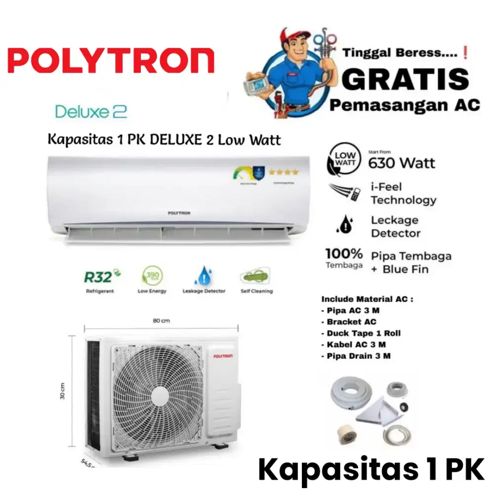 FREE PASANG! POLYTRON AC Split 1 PK - Deluxe 2 PAC-09VH R32 Gold Fin