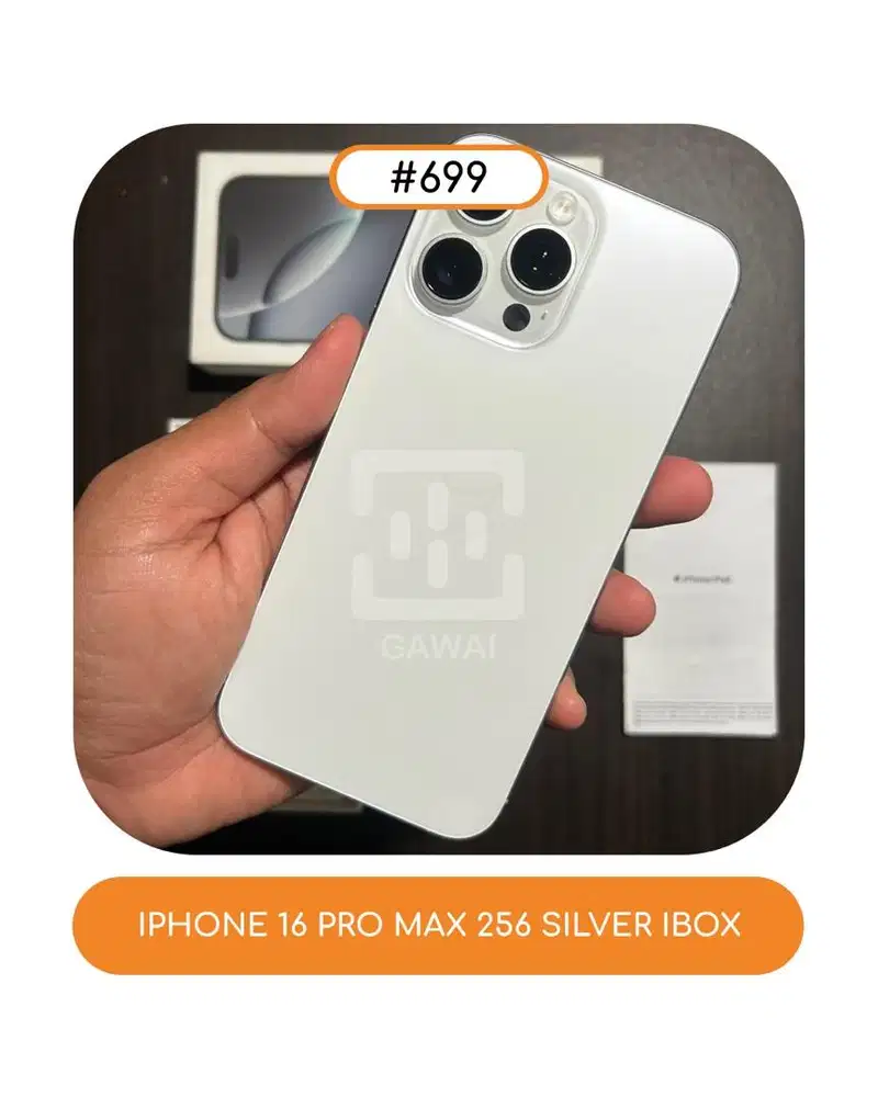 #699 Iphone 16 Pro Max Silver 256 Ibox Garansi 27 July 2026 BH 100%