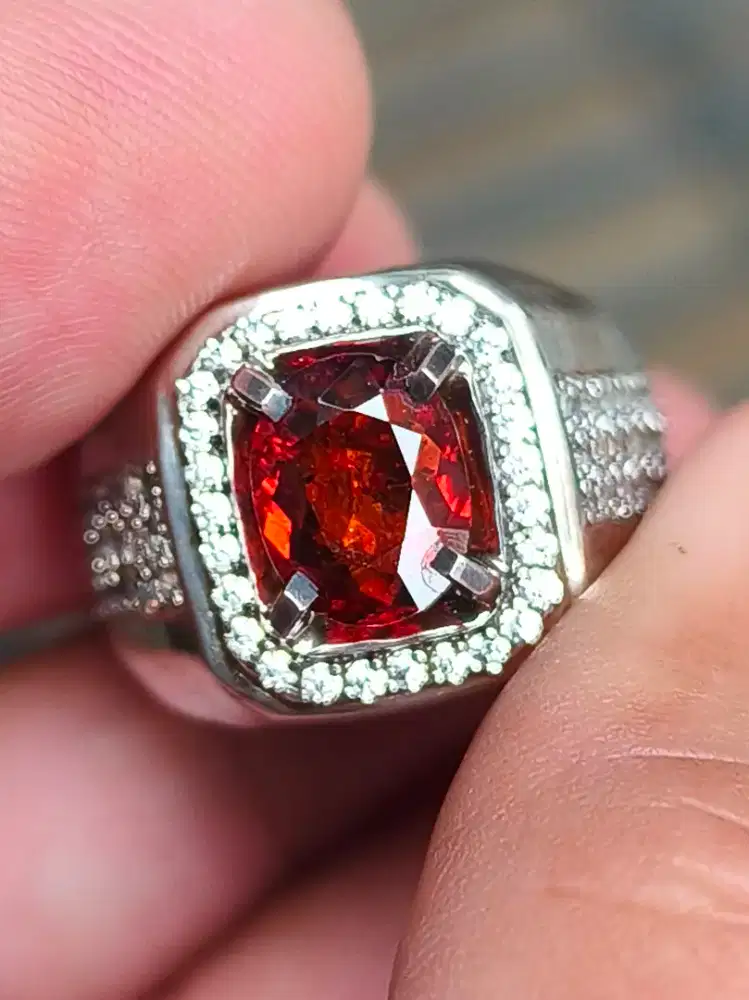 Cincin Batu garnet Mandarin 1.77 crat ring perak memo skylab
