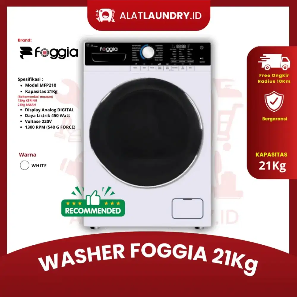 WASHER FOGGIA 21 Kg (Kapasitas JUMBO) - Spin Kencang 1300 RPM.