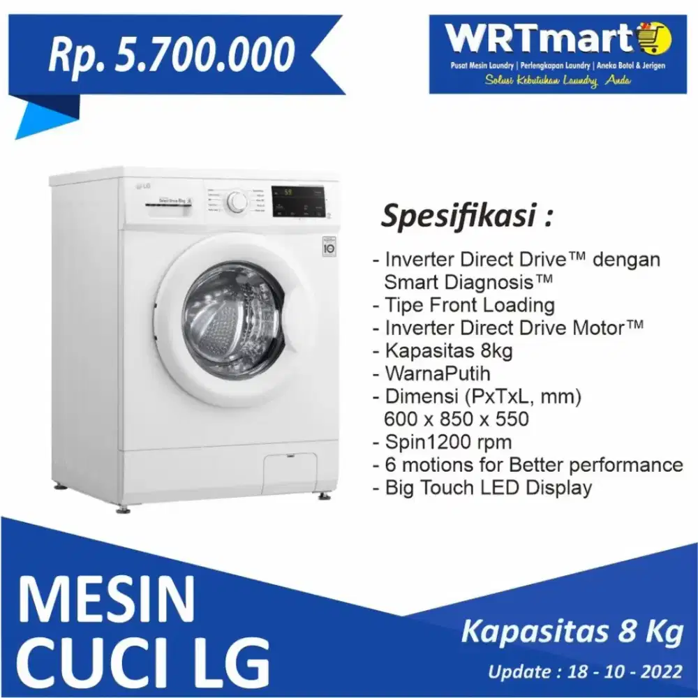 MESIN CUCI LG FRONT LOADING 8KG - Inverter Direct Drive  Garansi Resmi