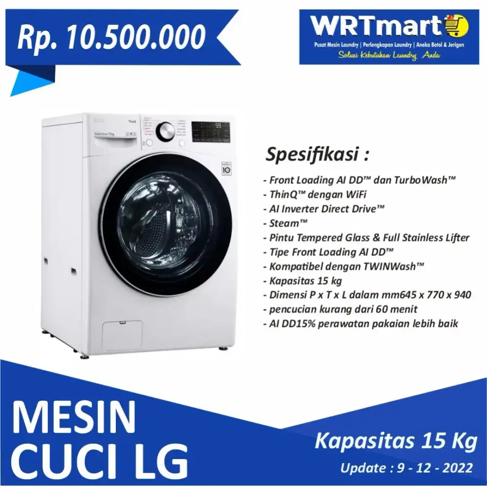 MESIN CUCI LG FRONT LOADING 15KG AI DD & TurboWash - Kapasitas Jumbo