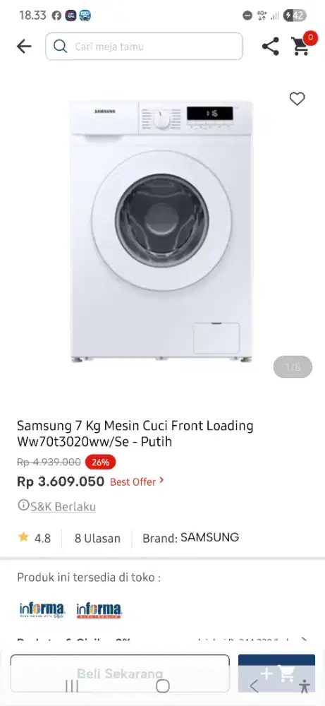 Samsung wash mach front loading ww80t
