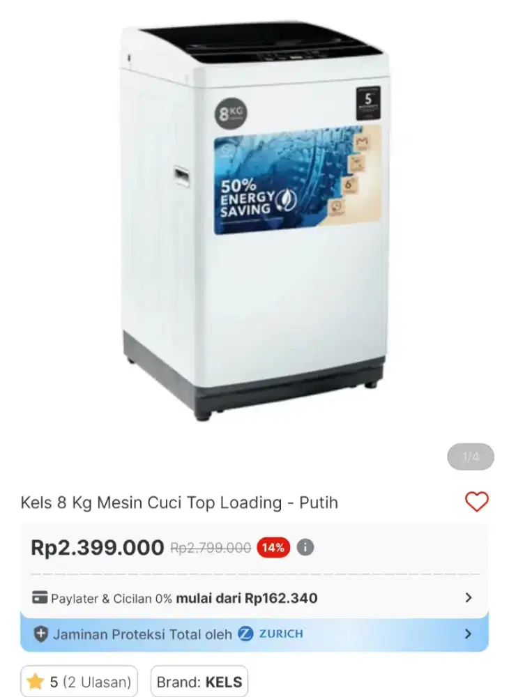 Mesin cuci kels top losd