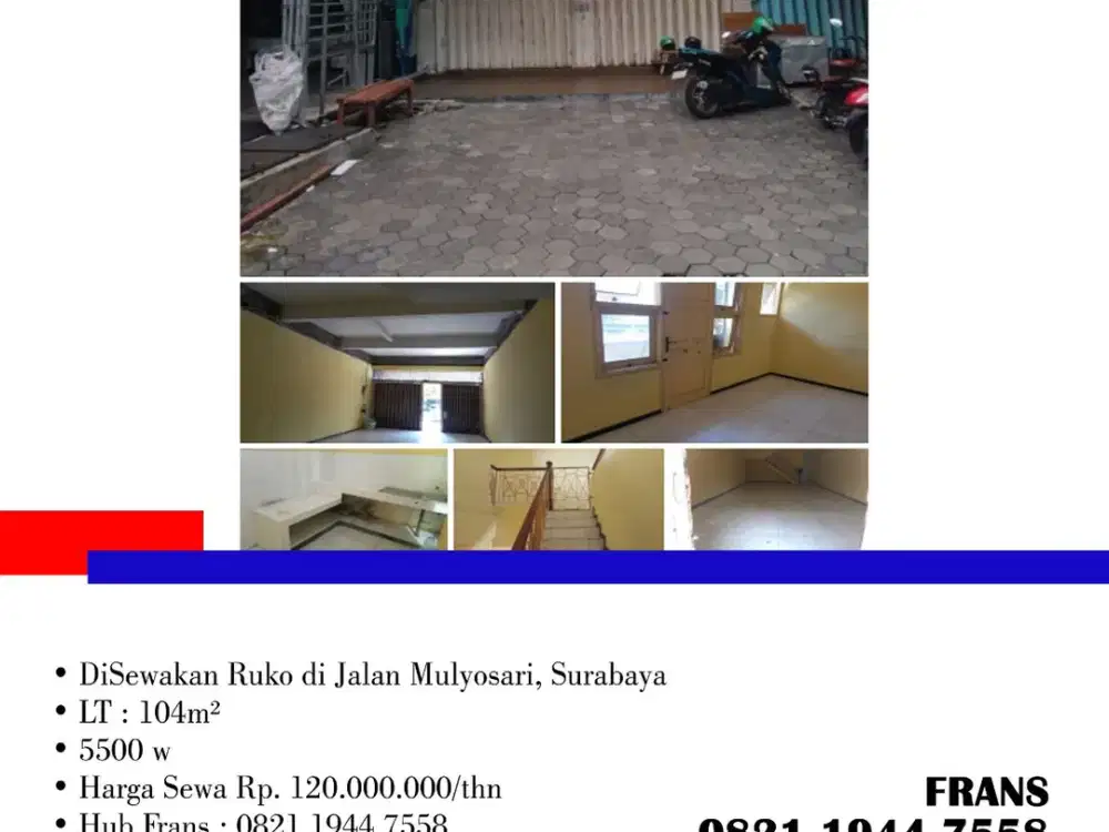 DiSewakan Ruko di Jalan Mulyosari, Surabaya