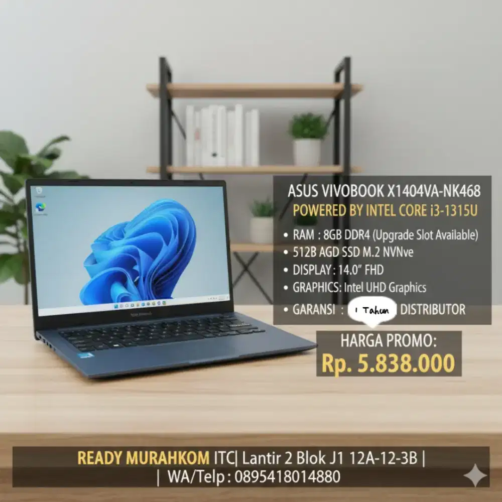 Asus VivoBook X1404VA-NK468 with Intel i3 1315U, 8GB RAM, Asus NumPad