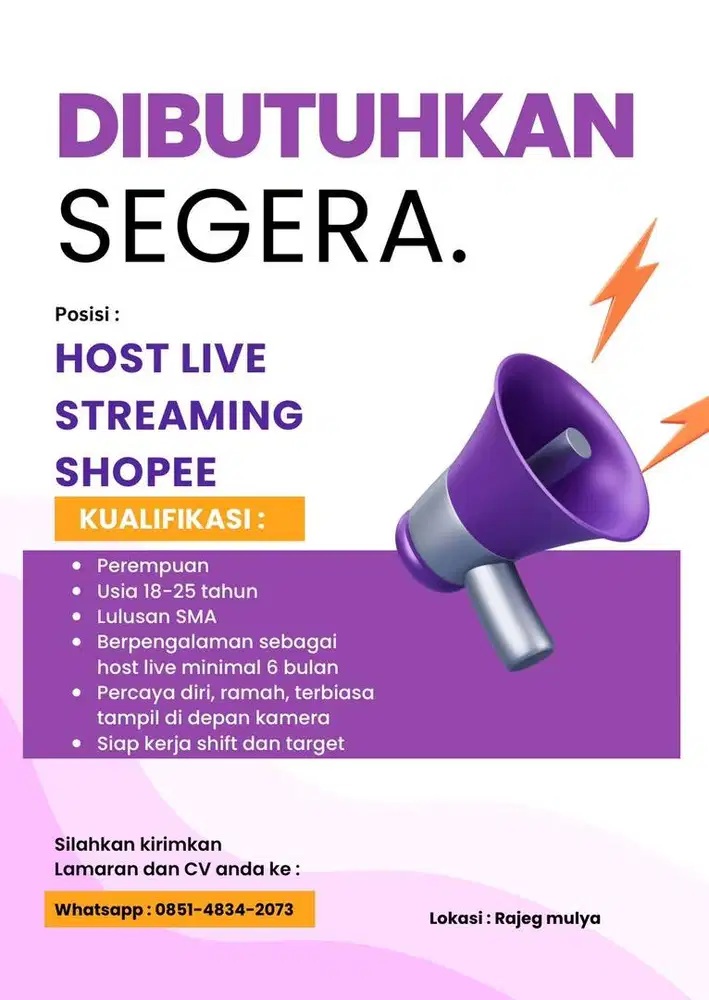 Dibutuhkan segera host live streaming