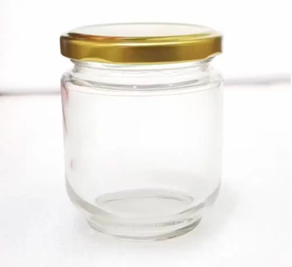 Jar botol kaca 250ml,tutup gold