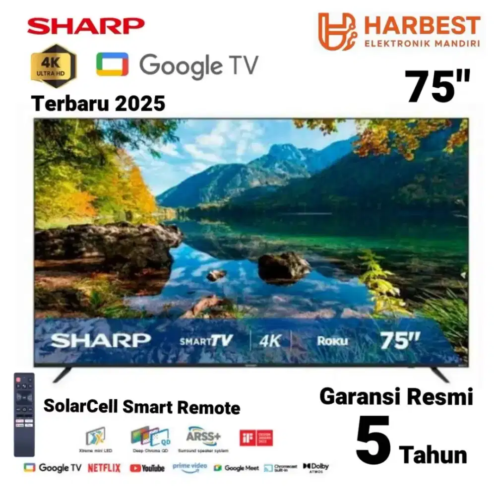 NEW 2025! SHARP 4K UHD 75 Google TV SolarCell Remote 4T-C75HJ6000I