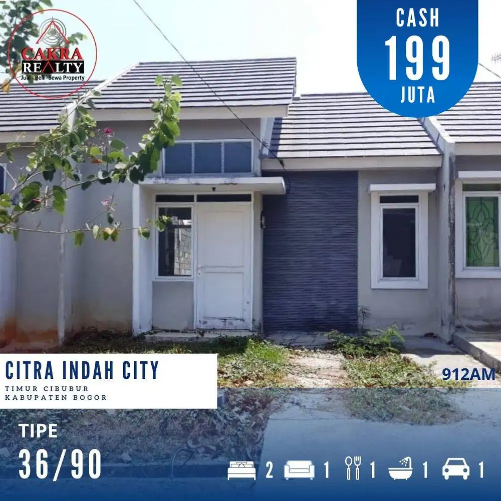 Jual Cepat Harga Murah Rumah Cluster Citra Indah Type 36/90 (912)