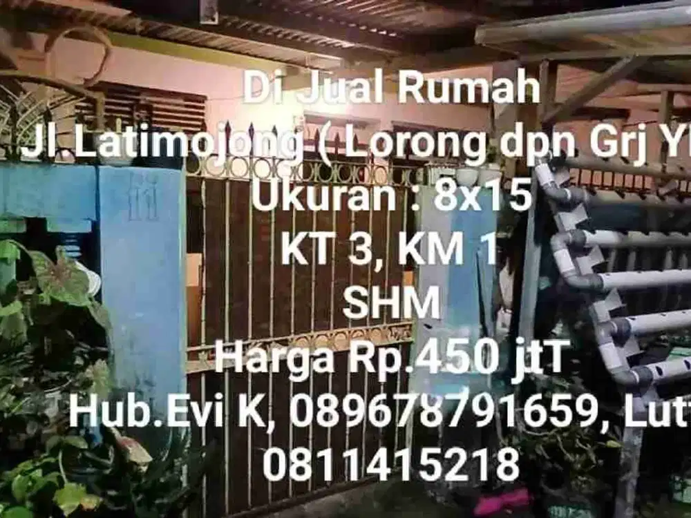 Dijual Rumah di Jl. G. Latimojong ( Lorong depan gereja YHS ) Makassar