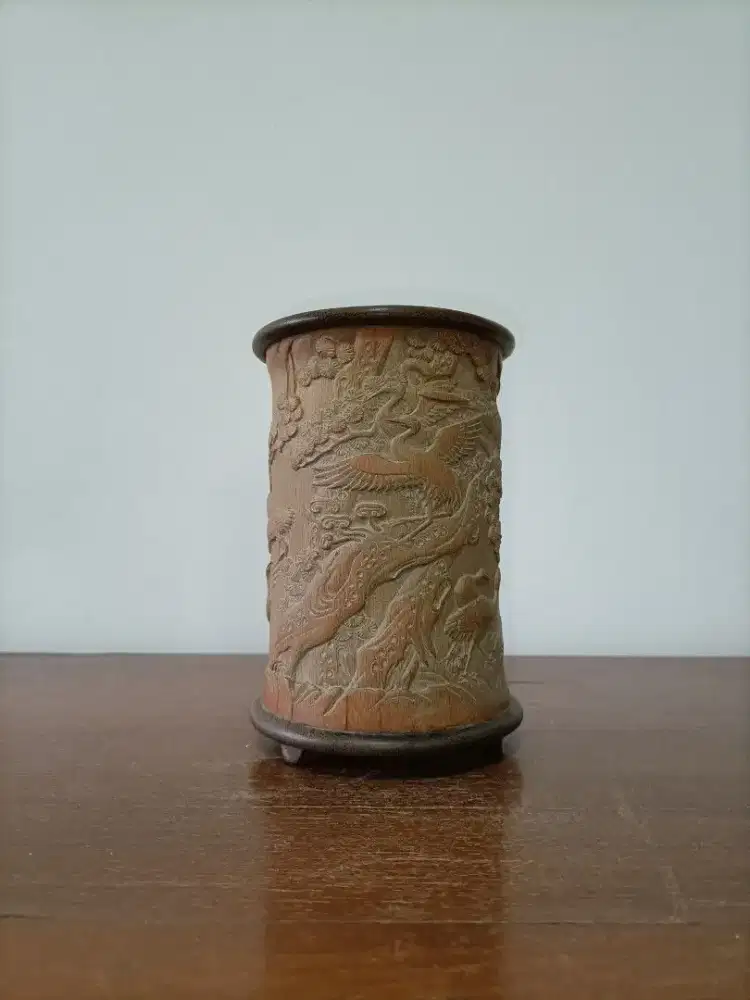 Vintage Bamboo Bambu Hand Carved Pahat Ukir Pot Holder Antik