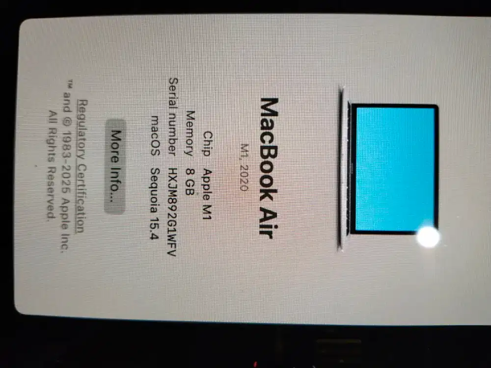 Dijual macbook Air M1 2020 tahun 2024 Mulus Like new CC22 Lengkap