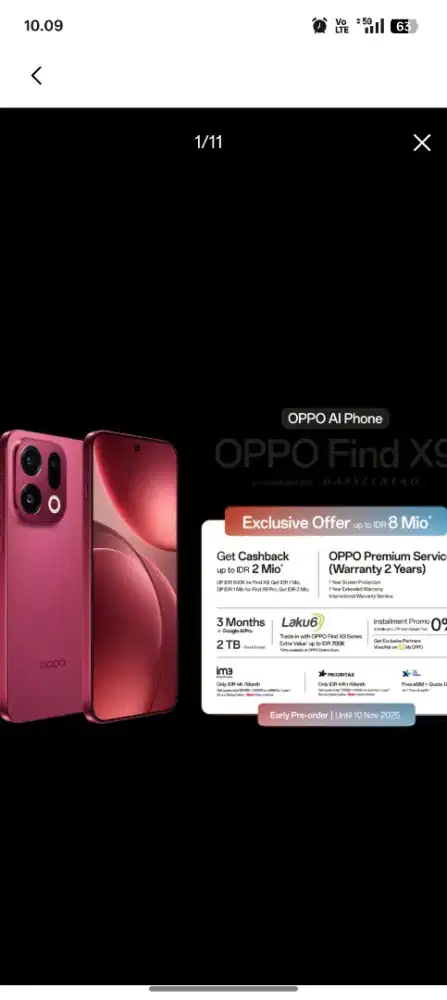 Free order Oppo find X9 12/256 GB