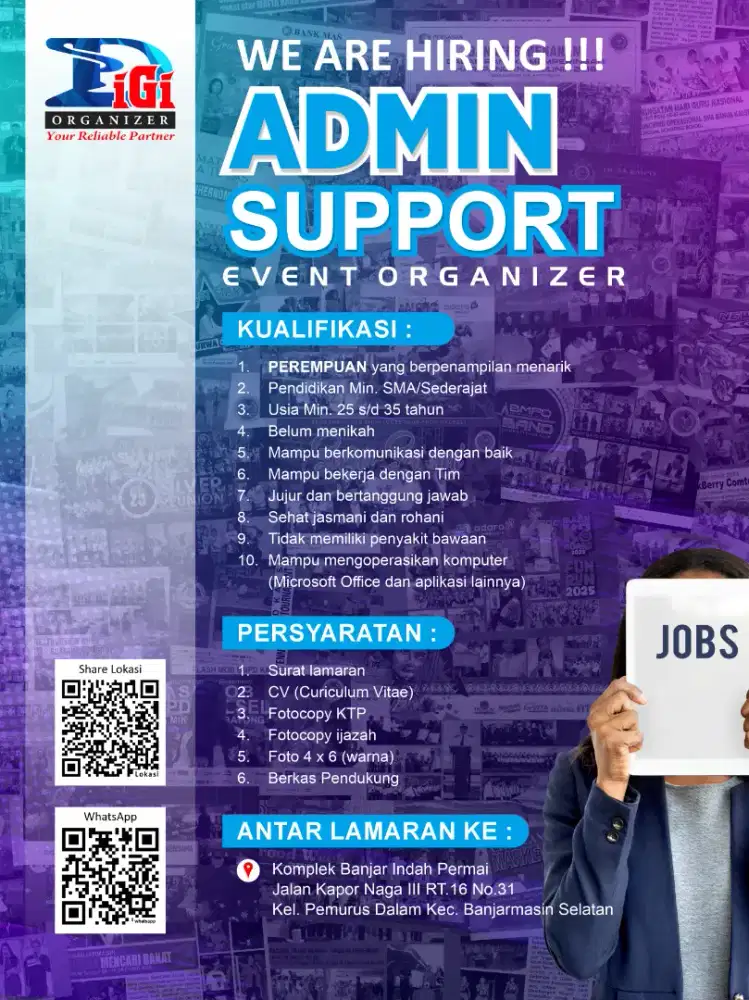 Diperlukan Admin support kantor event organizer