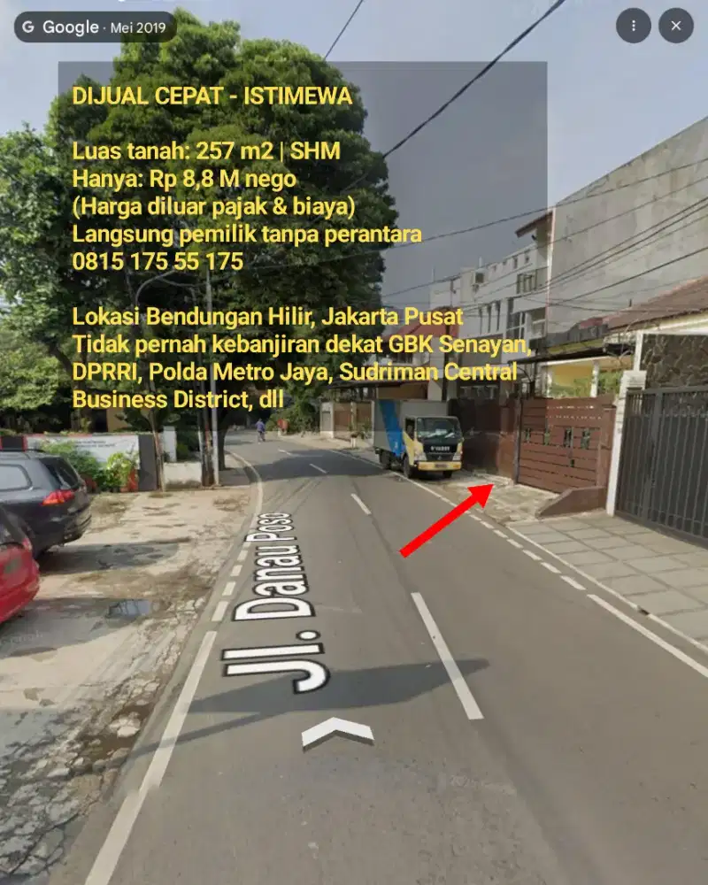 DIJUAL Cepat Tanah 257 m2 SHM Bonus Rumah di Benhil Jakpus Rp 8,8 M