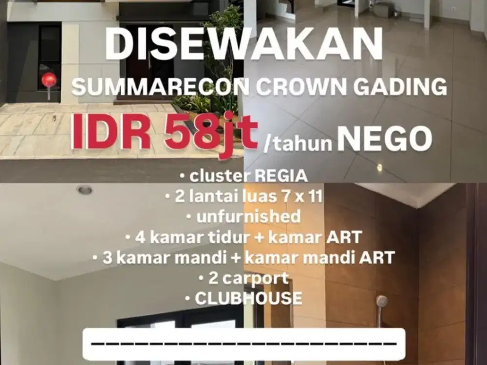 Disewakan Rumah Cantik Menarik di Cluster Regia, Bekasi