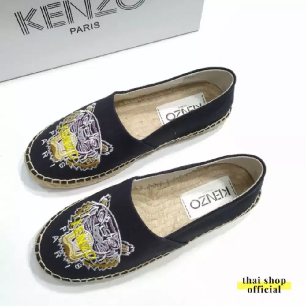 Sepatu Kenzo espadrilles flatshoes slip on in black 059