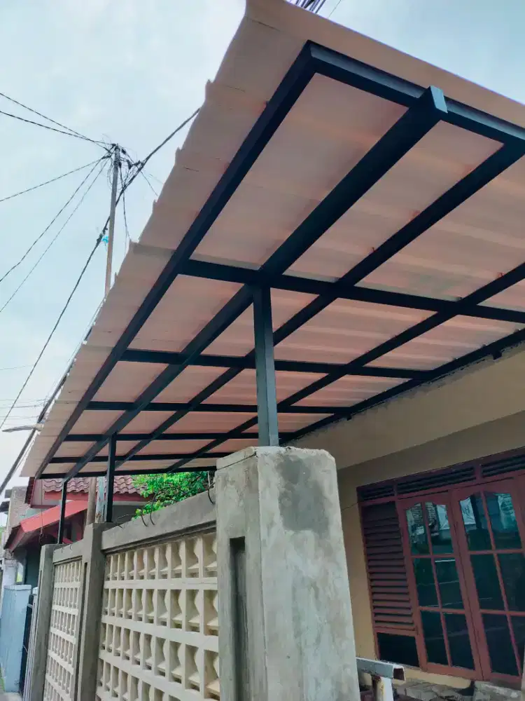 kanopi atap alderon RS rangka besi hollow