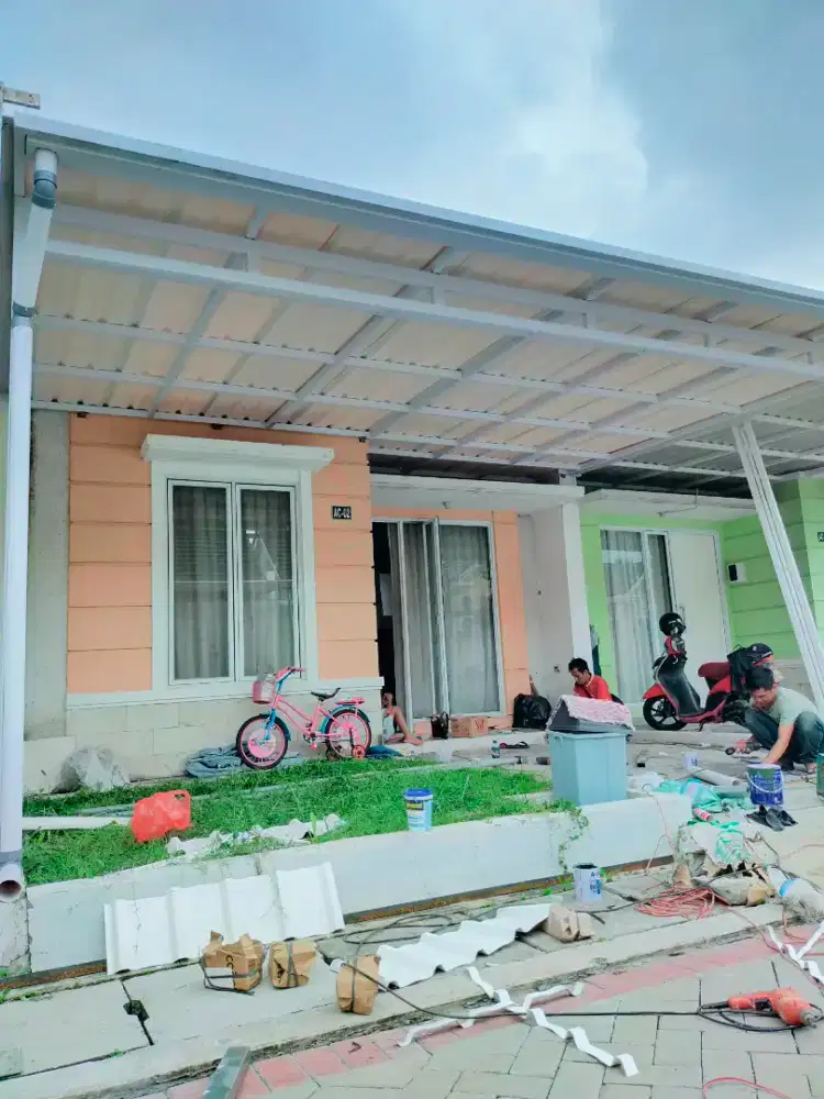 kanopi atap alderon RS rangka besi hollow