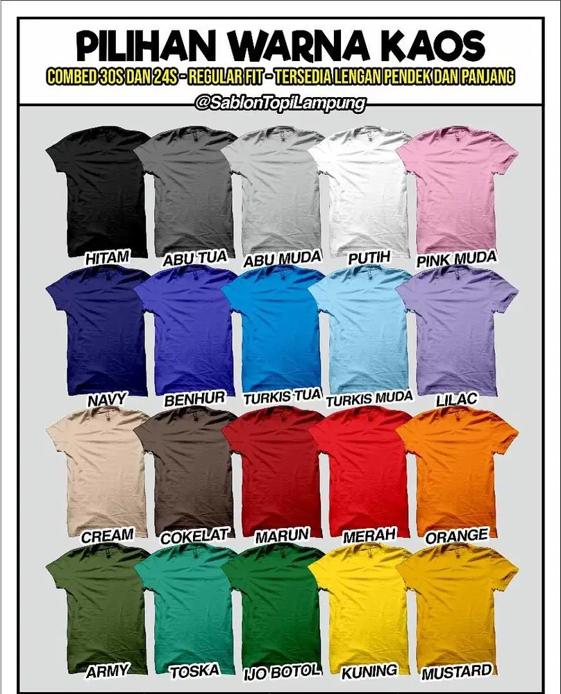 Kaos Polos Combed 24s Pendek dan Panjang