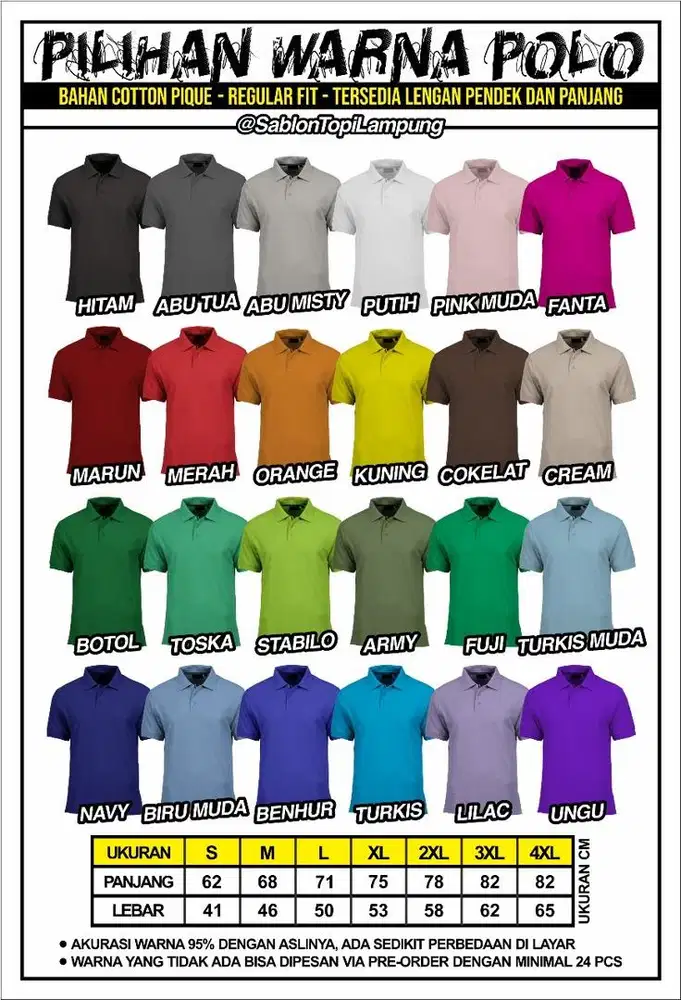 Baju Polo Pique Kerah Polos