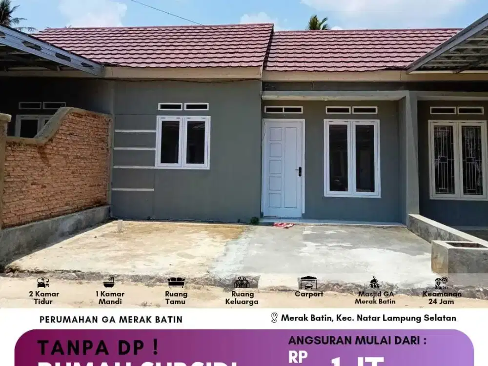 Rumah subsidi Natar 2 Kamar tidur Pinggir jalan