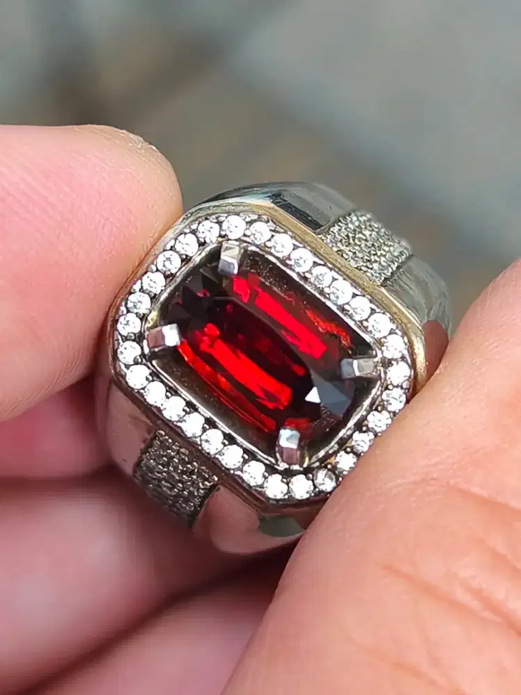Batu Mandarin garnet 2.95 crat ring perak memo MRI top kristal HQ