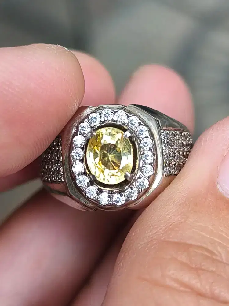 Batu yellow zircon 1.57 carat ring perak memo MRI top kristal