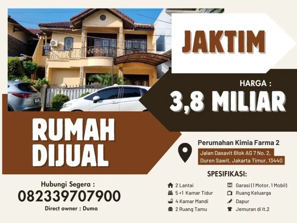 DIJUAL RUMAH DI PERUMAHAN KIMIA FARMA 2 JAKARTA TIMUR