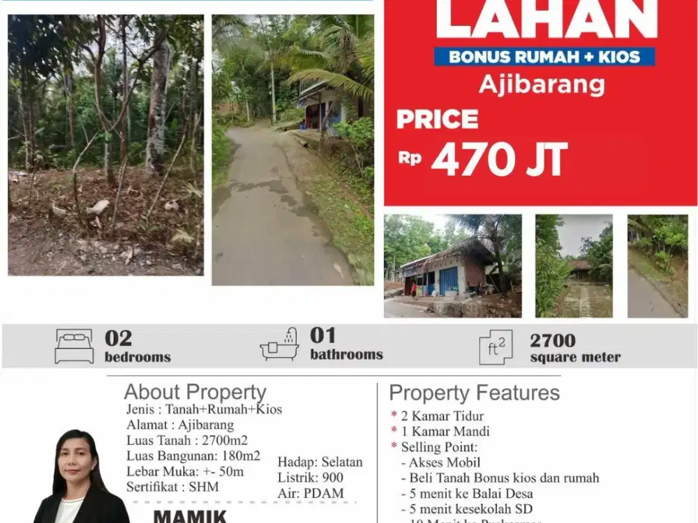 Dijual Lahan Bonus Rumah dan Kios Area Ajibarang Seluas 2700m2