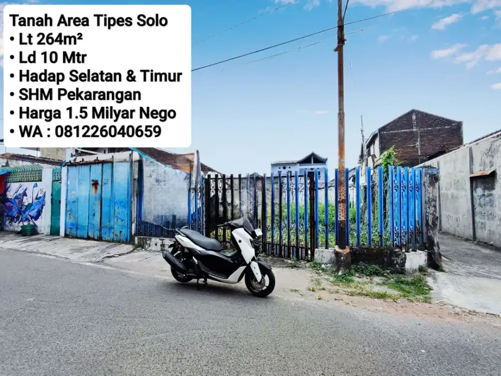 Jual  Tanah Area Tipes Solo Kota, Dekat Jalan Raya, Cocok Untuk Hunian
