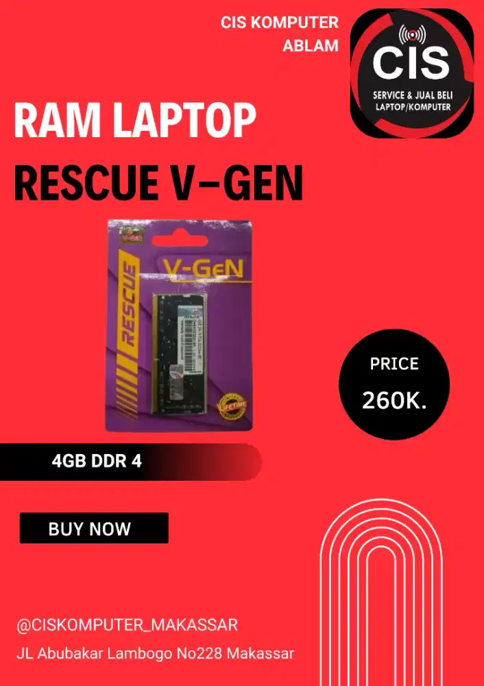 Ready Ram Laptop V-Gen 4GB DDR4
