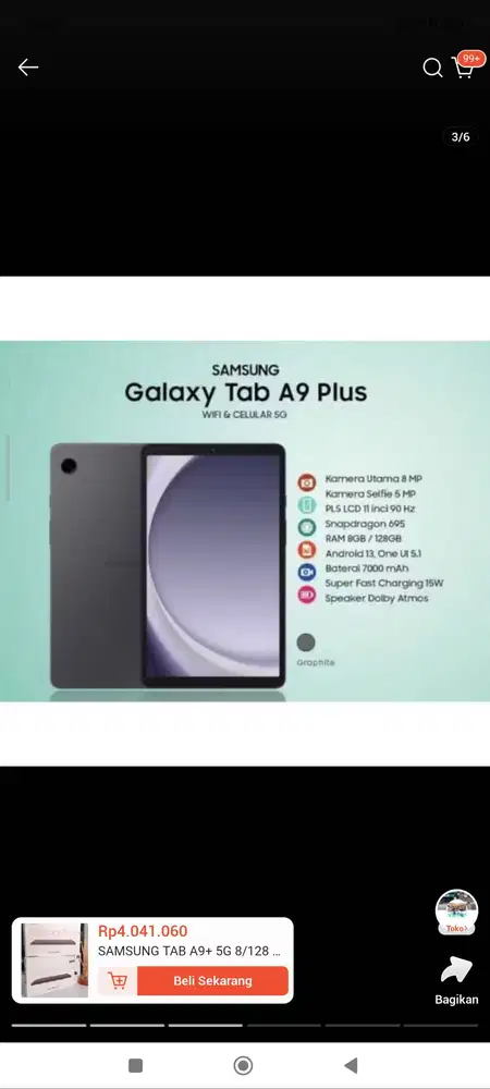 Tablet samsung A9+5G ram 8/120