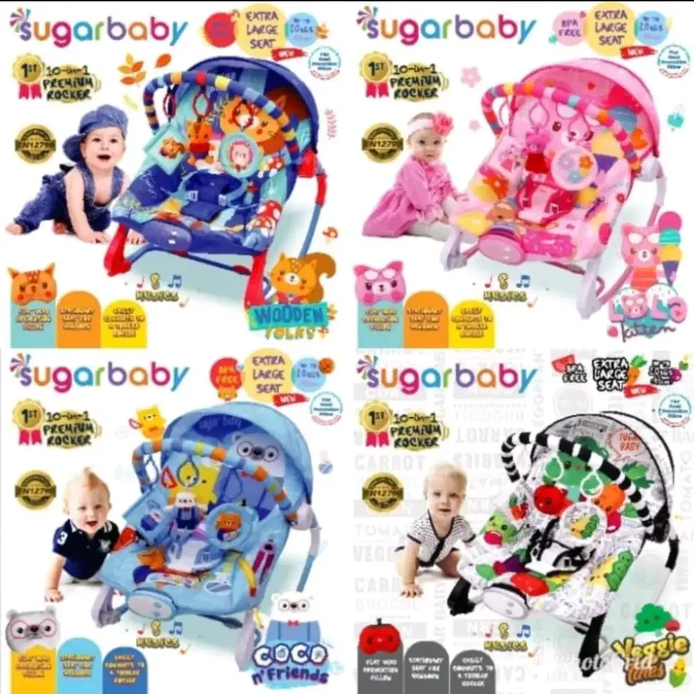 Bouncher Bayi Sugar Baby Bouncer Anak 10 in 1 PREMIUM Rocker Coco Biru